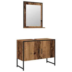 vidaXL Kylpyhuonekalustesetti ovella 2 pcs Ruskea Tekninen puu