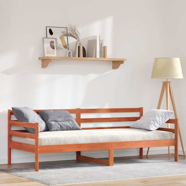 vidaXL Päivä Sänky päätyllä Vaha ruskea Massiivinen mänty