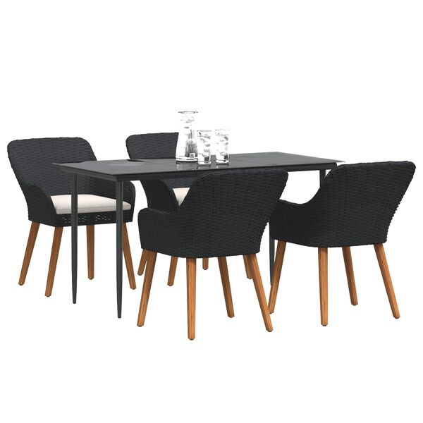 vidaXL Piharuokailu setti tyynyll&auml; 5 pcs Musta polyrottinki