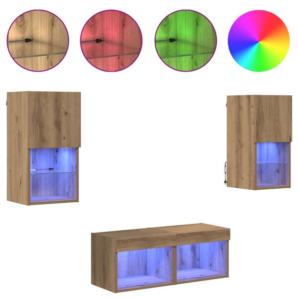 vidaXL TV-sein&auml;hyllyt LED -nauhavalot 4 pcs Artisan tammi Tekninen puu