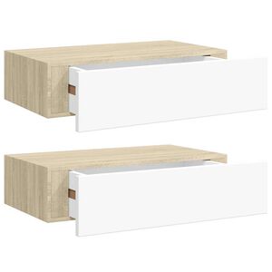 vidaXL Sein&auml;laatikkohyllyt 2 kpl tammi ja valkoinen 40x23,5x10 cm MDF