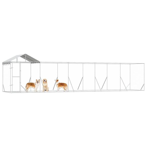 vidaXL Koiran ulkoh&auml;kki katolla hopea 10x2x2,5 m galvanoitu ter&auml;s