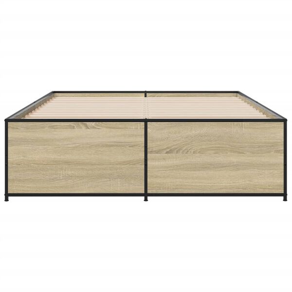 vidaXL Sängynrunko Sonoma-tammi 140x190 cm tekninen puu ja metalli