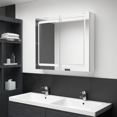 vidaXL LED kylpyhuoneen peilikaappi kiiltävä valkoinen 80x12x68 cm