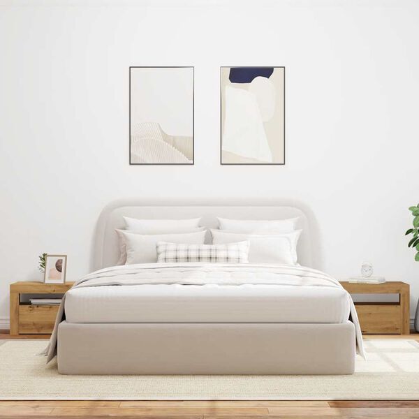 vidaXL Y&ouml;p&ouml;yd&auml;t 2 kpl LED-valoilla k&auml;sity&ouml;l&auml;inen tammi 60x35x40 cm