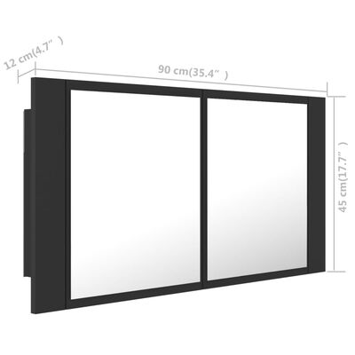 vidaXL Kylpyhuoneen LED peilikaappi harmaa 90x12x45 cm akryyli