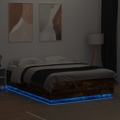 vidaXL Sängynrunko LED-valoilla savutammi 160x200 cm tekninen puu