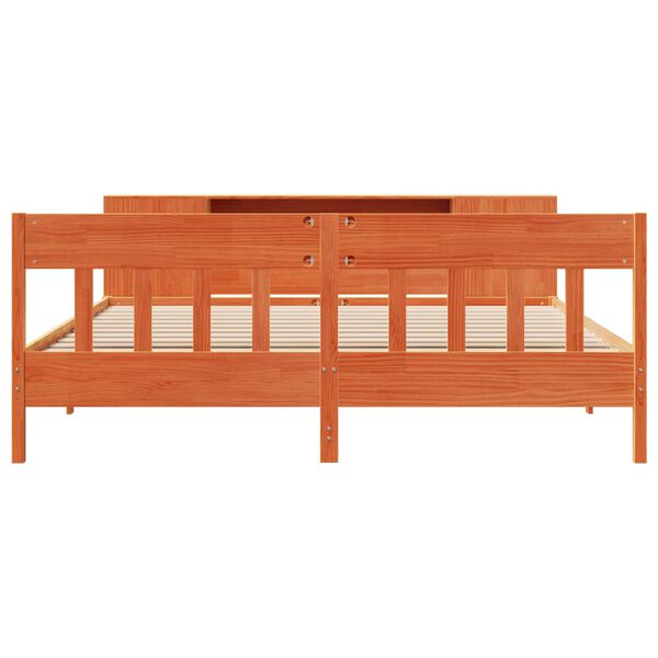 vidaXL Sänky kirjahyllyllä ei patjaa vahanrusk. 180x200 cm täysi mänty