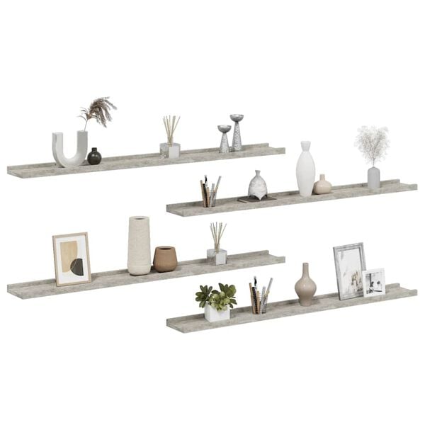 vidaXL Sein&auml;hyllyt 4 kpl betoninharmaa100x9x3 cm