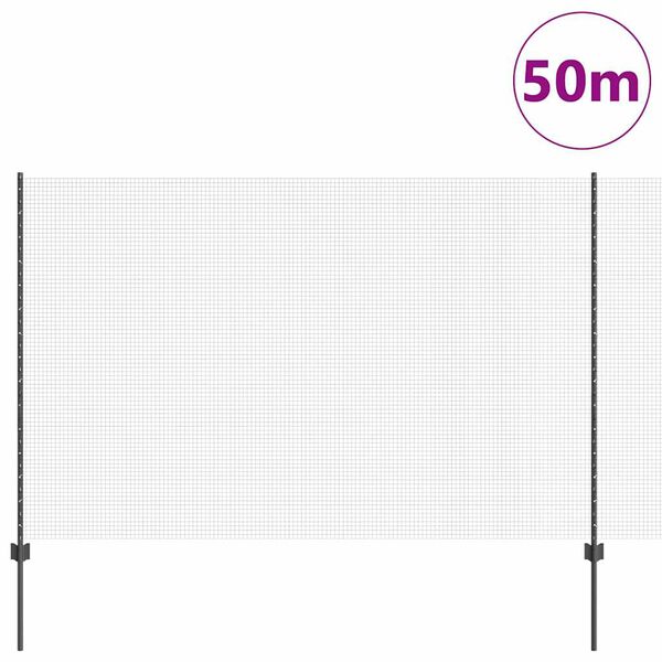 vidaXL Aita ja Tuki Harmaa 1,5 x 50 m Ter&auml;st&auml; ja PVC:t&auml;