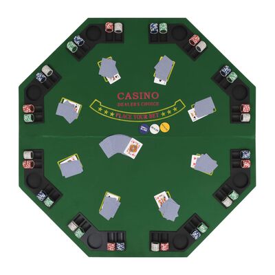 vidaXL Taitettava pokeripöytälevy 8 pelaajalle kahdeksankulmio vihreä