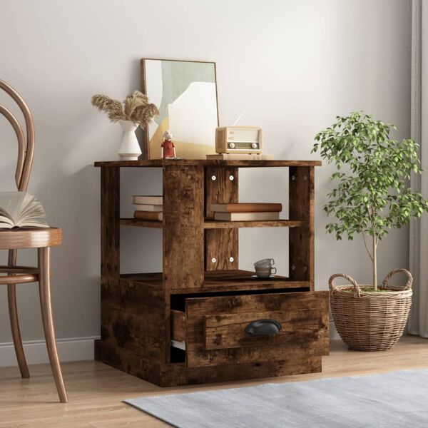 vidaXL Sivupöytä savutammi 50x50x60 cm tekninen puu