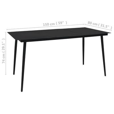 vidaXL Puutarhan ruokapöytä musta 150x80x74 cm teräs ja lasi
