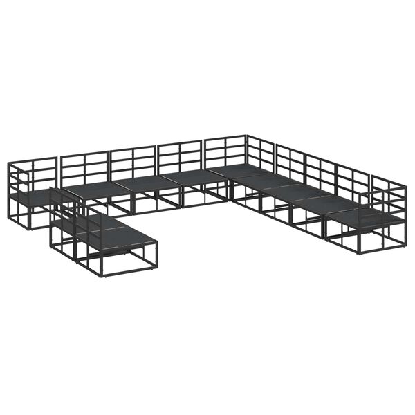 vidaXL Puutarhasohva Setti tyynyllä 11 pcs Musta Alumiini