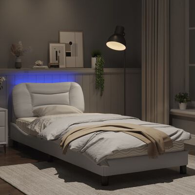 vidaXL Sängynrunko LED-valoilla valkoinen 80x200 cm keinonahka