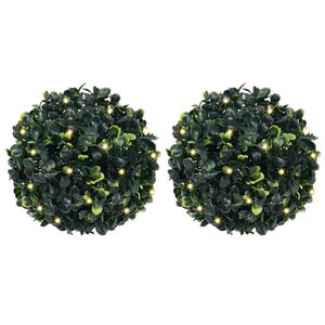 vidaXL Keinotekoiset puksipuupallot LED-valoilla 2 kpl Vihre&auml; 22 cm
