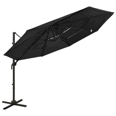 vidaXL 4-tasoinen aurinkovarjo alumiinitanko musta 3x3 m