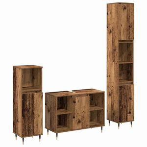 vidaXL Kylpyhuonekalustesetti hyllyll&auml; 3 pcs Vanha Puu Tekninen puu