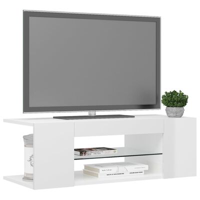 vidaXL TV-taso LED-valoilla korkeakiilto valkoinen 90x39x30 cm