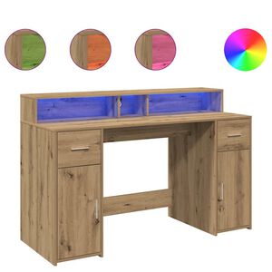 vidaXL Ty&ouml;p&ouml;yt&auml; LED-valoilla artesaani tammi 140x55x91 cm tekninen puu