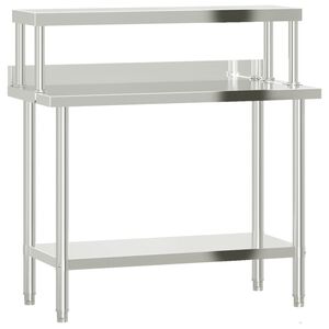 vidaXL Keitti&ouml;n ty&ouml;p&ouml;yt&auml; yl&auml;hyllyll&auml; 110x55x120 cm ruostumaton ter&auml;s