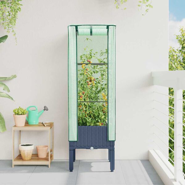 vidaXL Kukkalaatikko kasvihuonepeitteell&auml; rottinkityyli 40x40x140 cm