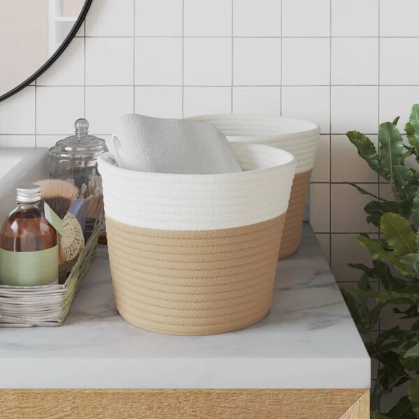 vidaXL Säilytyskorit 2 kpl beige ja valkoinen Ø24x18 cm puuvilla
