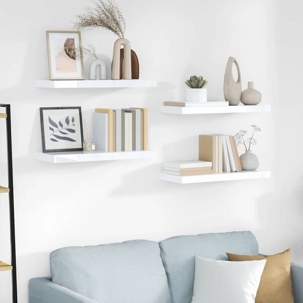 vidaXL Kelluvat sein&auml;hyllyt 4 kpl korkeakiilto valk 60x23,5x3,8 cm MDF