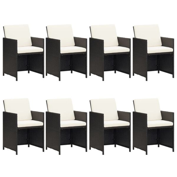 vidaXL 9-osainen Puutarharuokailuryhm&auml; tyynyill&auml; polyrottinki musta