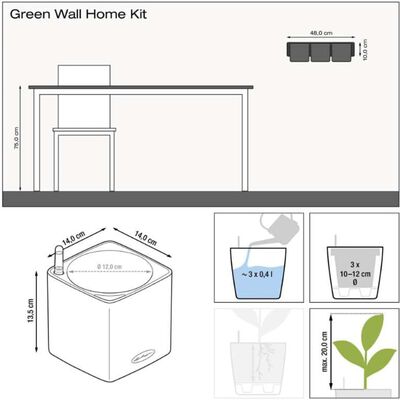LECHUZA Kukkalaatikot 3 kpl Green Wall Home Kit kiiltävä antrasiitti