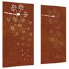 vidaXL Puutarhasein&auml;koristeet 2 kpl 105x55 cm corten ter&auml;s kukkakuvio