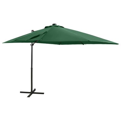vidaXL Riippuva aurinkovarjo tangolla ja LED-valoilla vihreä 250 cm