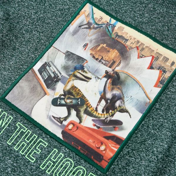 Lasten pitk&auml;hihainen T-paita meleerattu tummanvihre&auml; 116