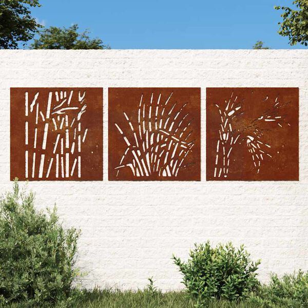 vidaXL Puutarhasein&auml;koristeet 3 kpl 105x55 cm corten ter&auml;s ruohokuvio