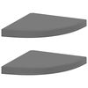 vidaXL Kelluvat kulmahyllyt 2 kpl korkeakiilto harmaa 35x35x3,8 cm MDF