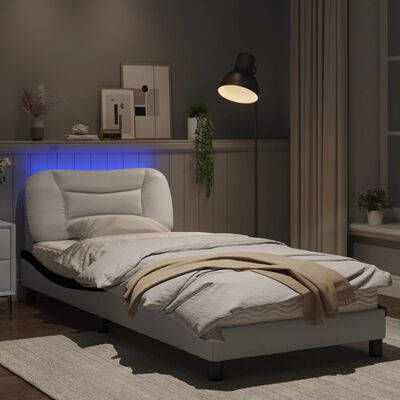 vidaXL Sängynrunko LED-valoilla valkoinen/musta 80x200 cm keinonahka