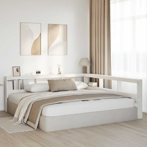 vidaXL Kirjahyllyn p&auml;&auml;ty L-muotoinen valkoinen 180 cm massiivipuum&auml;nty