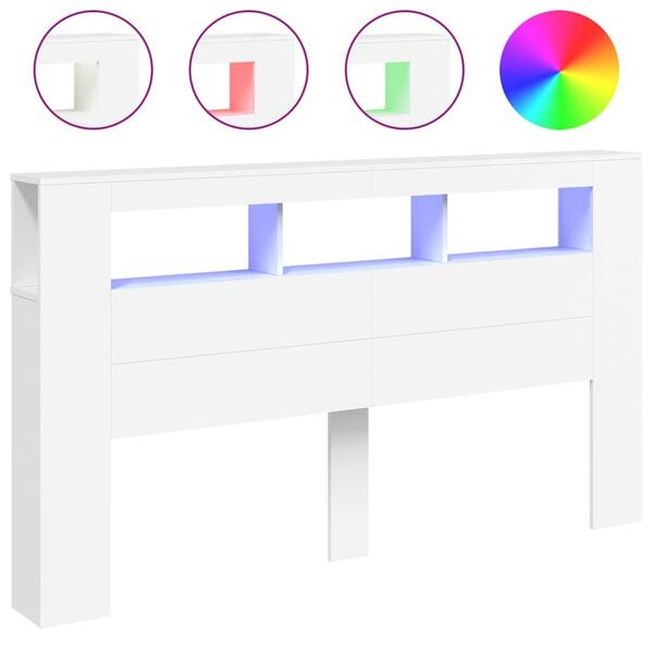 vidaXL S&auml;ngynp&auml;&auml;ty LED-valoilla valk. 180x18,5x103,5 cm tekninen puu