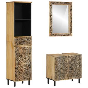 vidaXL 3-osainen Kylpyhuoneen kalustesarja täysi mangopuu