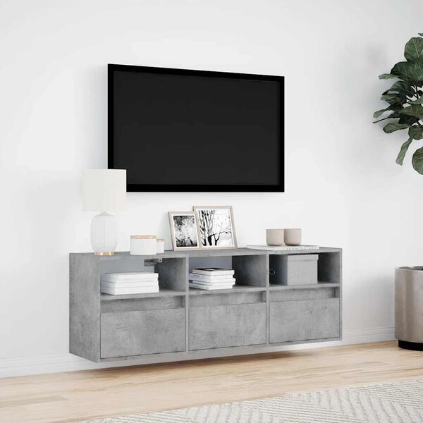 vidaXL TV-seinäkaappi LED-valoilla betoninharmaa 130x31x45 cm