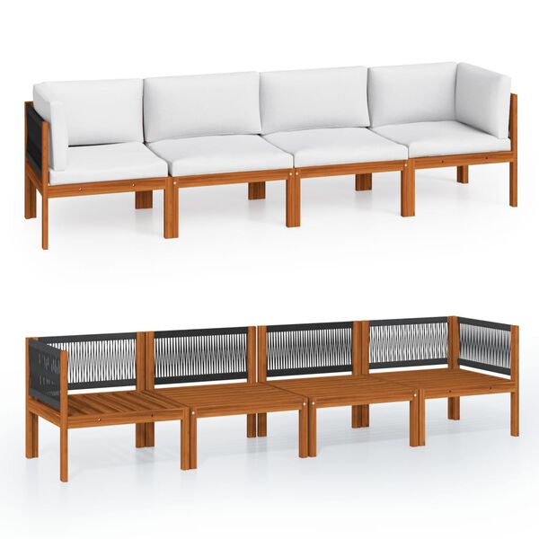 vidaXL 4-istuttava puutarhasohva tyynyllä, akaasiapuu ja köysi