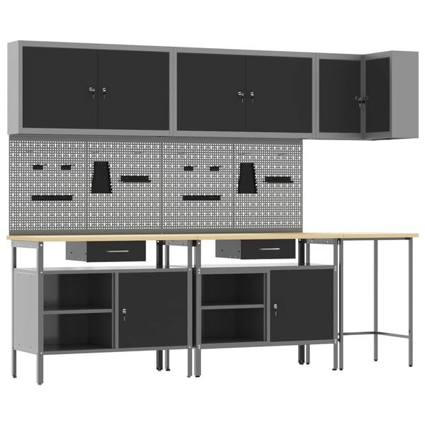 vidaXL Ty&ouml;p&ouml;yt&auml;kaappisarja laatikon kanssa 10 pcs Mustat ja harmaa