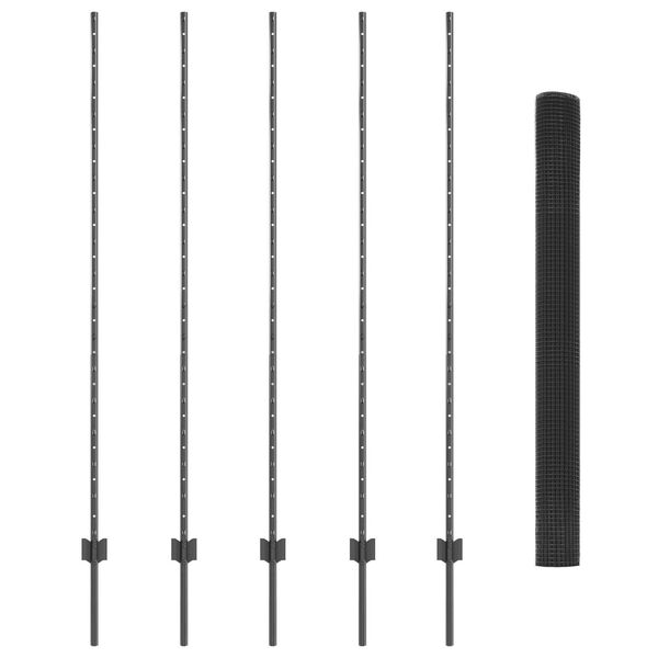 vidaXL Aita ja Tuki Harmaa 1,5 x 10 m Ter&auml;st&auml; ja PVC:t&auml;