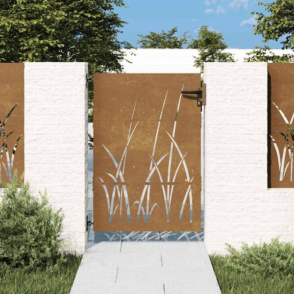 vidaXL Puutarhaportti 85x125 cm Corten-teräs Ruohokuvio