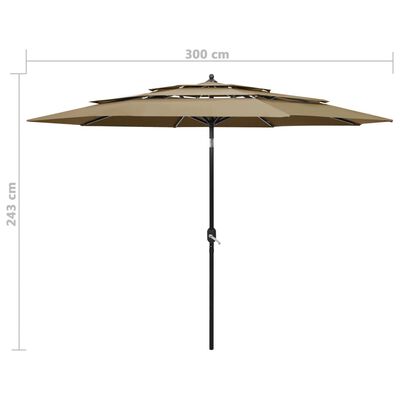 vidaXL 3-tasoinen aurinkovarjo alumiinitanko harmaanruskea 3 m