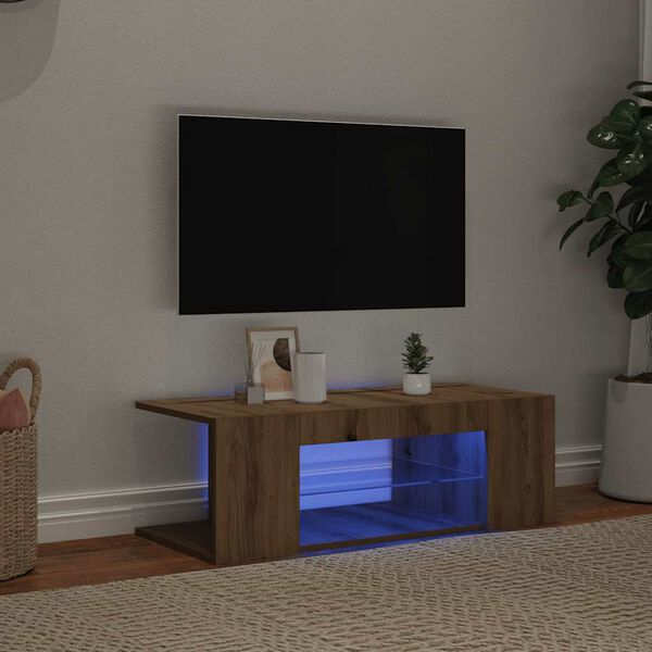 vidaXL TV-kaappi LED-valoilla k&auml;sity&ouml;l&auml;inen tammi 90x39x30 cm