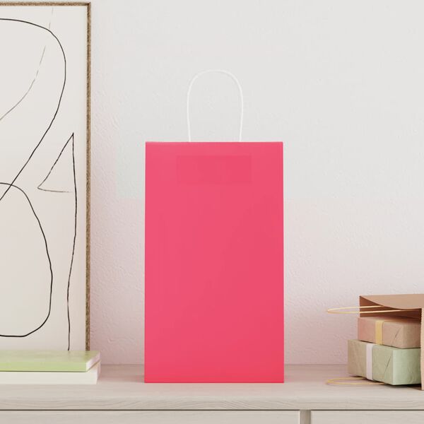 vidaXL Paperikassit 250 kpl kahvoilla pinkki 21x11x36 cm