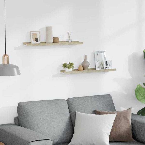 vidaXL Sein&auml;hyllyt 2 kpl valkoinen ja Sonoma-tammi 60x9x3 cm