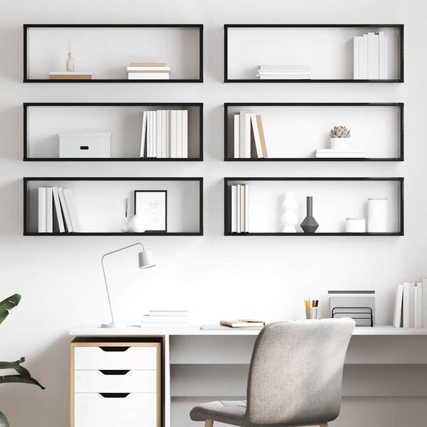 vidaXL Kuutiosein&auml;hyllyt 6 kpl korkeak. musta 80x15x26,5 cm lastulevy