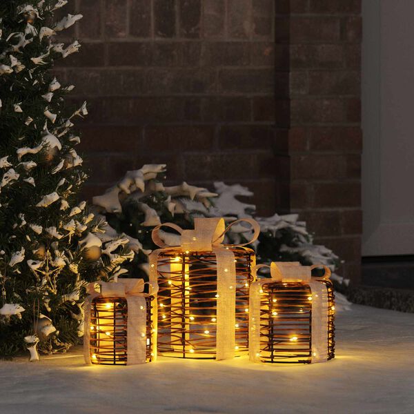 vidaXL Lahjakotelo Koriste 3 pcs Lämmin valkoinen Rottinki